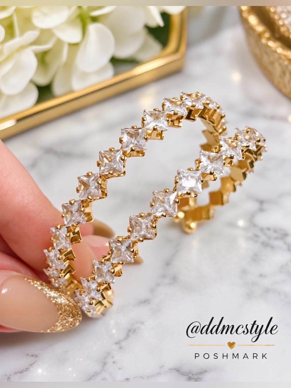 18k Gold Cubic Zirconia double strand Cuff Bracelet 6/7
